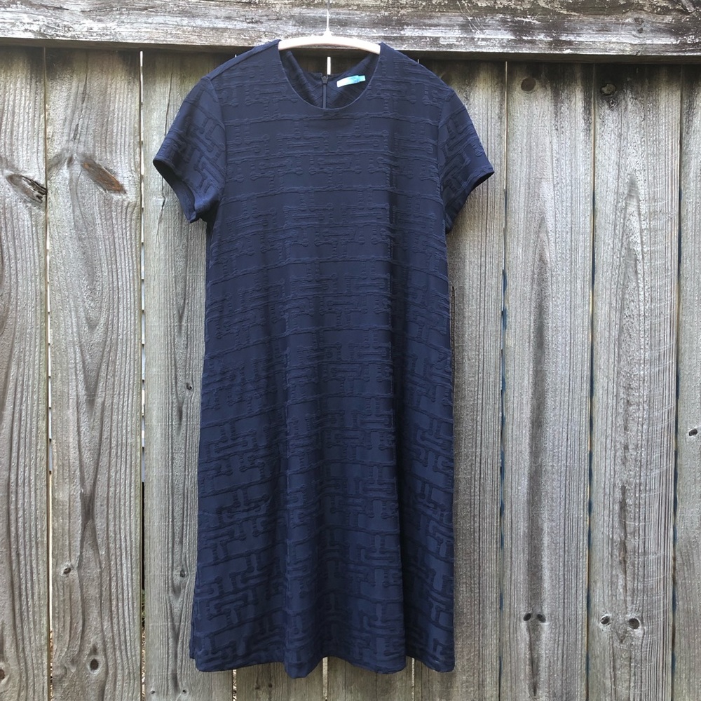 J. McLaughlin Jacquard Swing Dress Navy Size S Pockets Stretch
